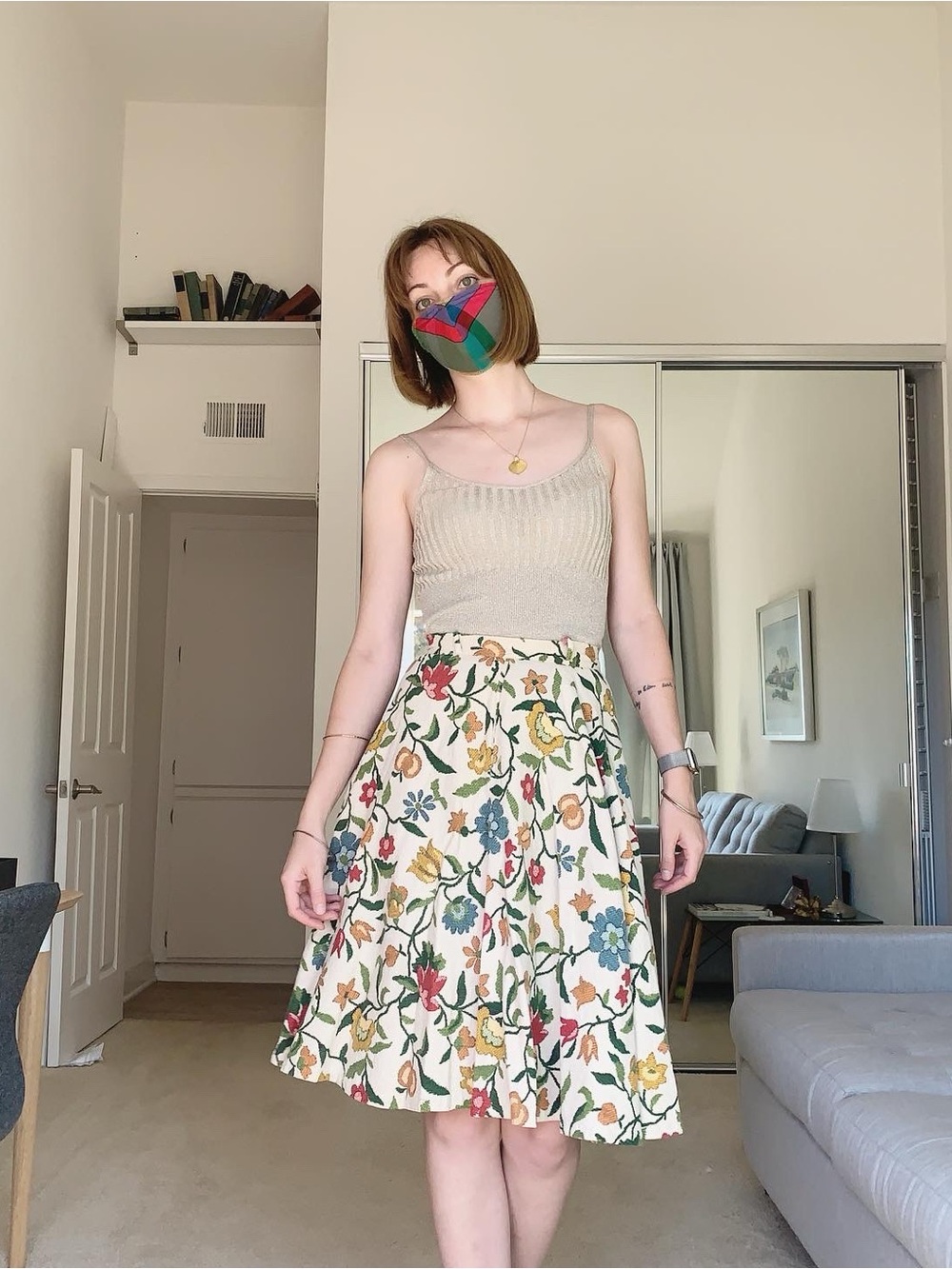 Vintage Floral A-Line Knee-Length Skirt in Multicolor